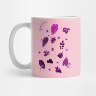 Purple Floral Pattern Pressed Flowers and Leaves Mug